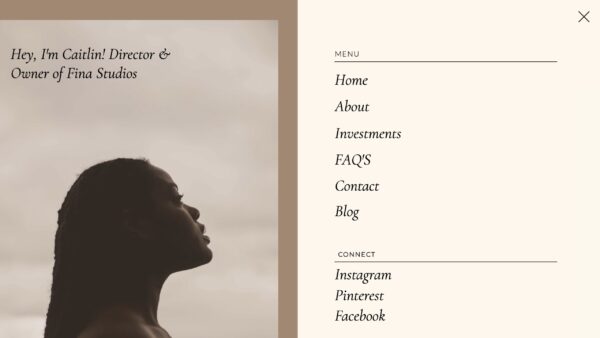 Showit Split Menu Screen