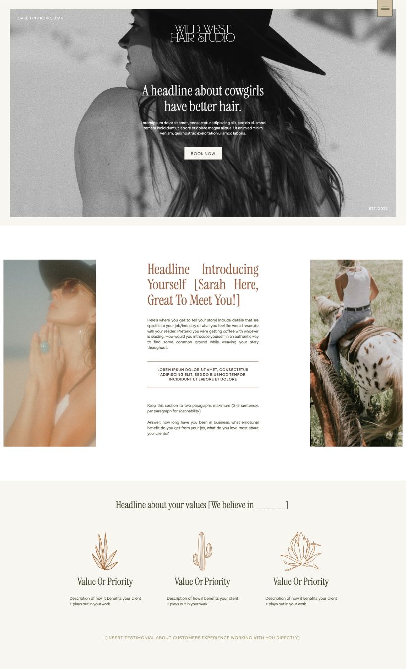 Wild West One Page Showit Template